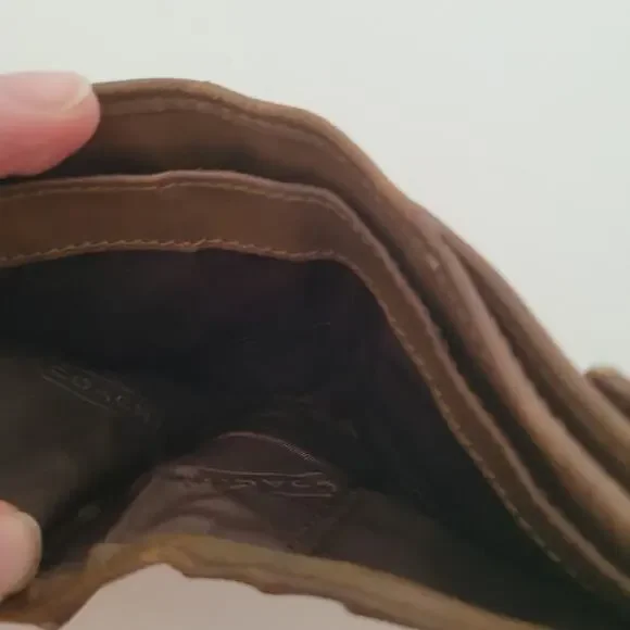 Coach Wallet Canvas Leather Signature Bifold 4x4 Small Brown Compact Logo Buckle - Picture 5 of 10